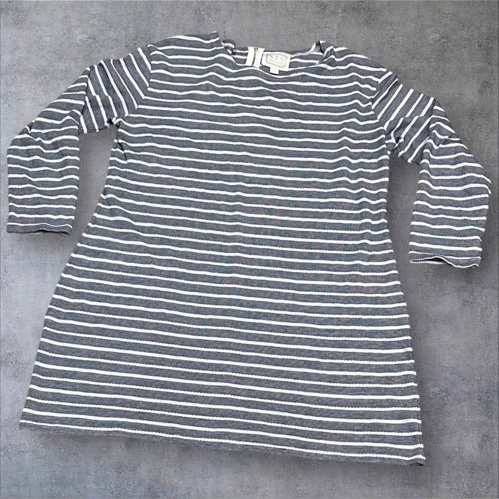 Sail To Sable Textured Knit Striped Long Sleeve Dress Size Large‎ Preppy Neutral